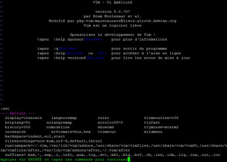 Liste des options Vim